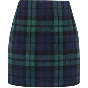 Kinghua Womens Wool Plaid Mini Skirt Fall Winter High Waisted Bodycon Pencil Skirt (XL)