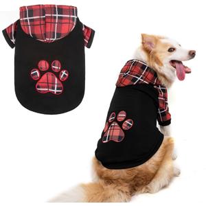 KOOLTAIL Plaid Dog Hoodie Pet Clothes Sweater with Hat and Pocket for Small Medium Large Size Dogs, Soft Winter Warm Dog Cold Weather Coat, Fleece Fall Dog Hooded Sweatshirt for Puppy Cats, Red XL (Black Red Paw)
