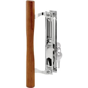 Prime-Line C 1149 Keyed Sliding Glass Door Handle Set Replace Old or Damaged Door Handles Quickly Wood & Chrome Plated Diecast, Hook Style, Flush Mount, Fits 6-5/8 in. Hole Spacing (1 Set)