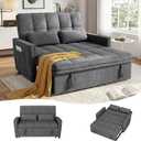 54'' Sleeper Sofa Bed, Convertible Pull Out Couch Futon for for Living Room,Apartment (Darkgrey, Loveseat) Side Pockets, Velvet Fabric, Adjustable Backrest, Pull-Out Bed, Easy Assembly