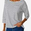 SOFIA'S CHOICE Women's Striped Shirt Loose Fit 3/4 Sleeve T Shirts Summer Casual Tee Top Black Medium (M)