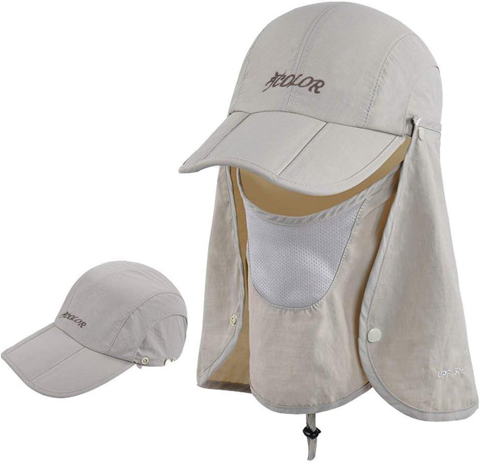 icolor Sun Hats for Men Women with Neck Flap,Foldable Sun Cap Fishing Sun Hats,UPF50+ Sun Protection Ponytail Hats (One Size, Khaki)