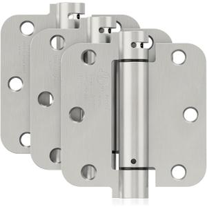 3 Pack Self Closing Door Hinges, 3.5 Inch Spring Loaded Door Hinges for Garage, Front, Back Door, Left/Right Hand, Adjustable Tension, 5/8'' Radius Corners, UL Listed, Brushed Nickel