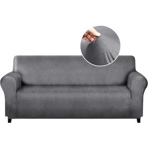 molasofa Sofa Covers - Couch Cover for Leather Couch, Soft and Washable Sofa Covers with Leather-Like Quality. Non-Pilling, Non-Slip 1-Piece Couch Cover for Dogs, Cats, and Kids (Gray)