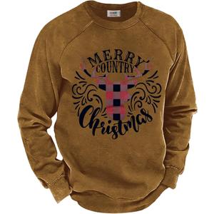 Arvilhill Mens Fleece-Lined Christmas Sweatshirts Raglan Vintage Classic Graphic Pullover (S-3XL) (Brown, L)