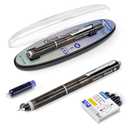WRITECH Clictek Fountain Pen Retractable: Medium Nib Blue Ink Transparent Barrel Includes 5 Refillable Ink Cartridges, Smooth Writing No Leaking