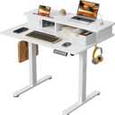 JOY worker Small Electric Standing Desk, 35" x 25" Height Adjustable Desk with Built-in Monitor Stand & Storage Drawer, White Sit Stand Table with 2 Hooks for Home Office