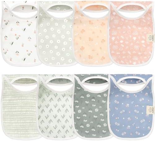 8-Pack Baby Bibs for Boys, Girls - Pullover Bibs for Drooling Teething Baby Girl & Boy Toddler, Newborn, Soft & Absorbent, Cute Colors, Large Torso Coverage Keep Infant Clean & Dry (Fleur)