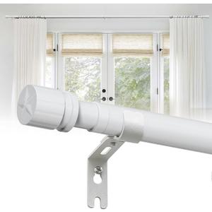 Curtain Rods for Windows 24 to 44 Inches, 1 Inch Short White Curtain Rod Set, Adjustable Heavy Duty Decorative Drapery Rods for Small Cafe Windows French Door