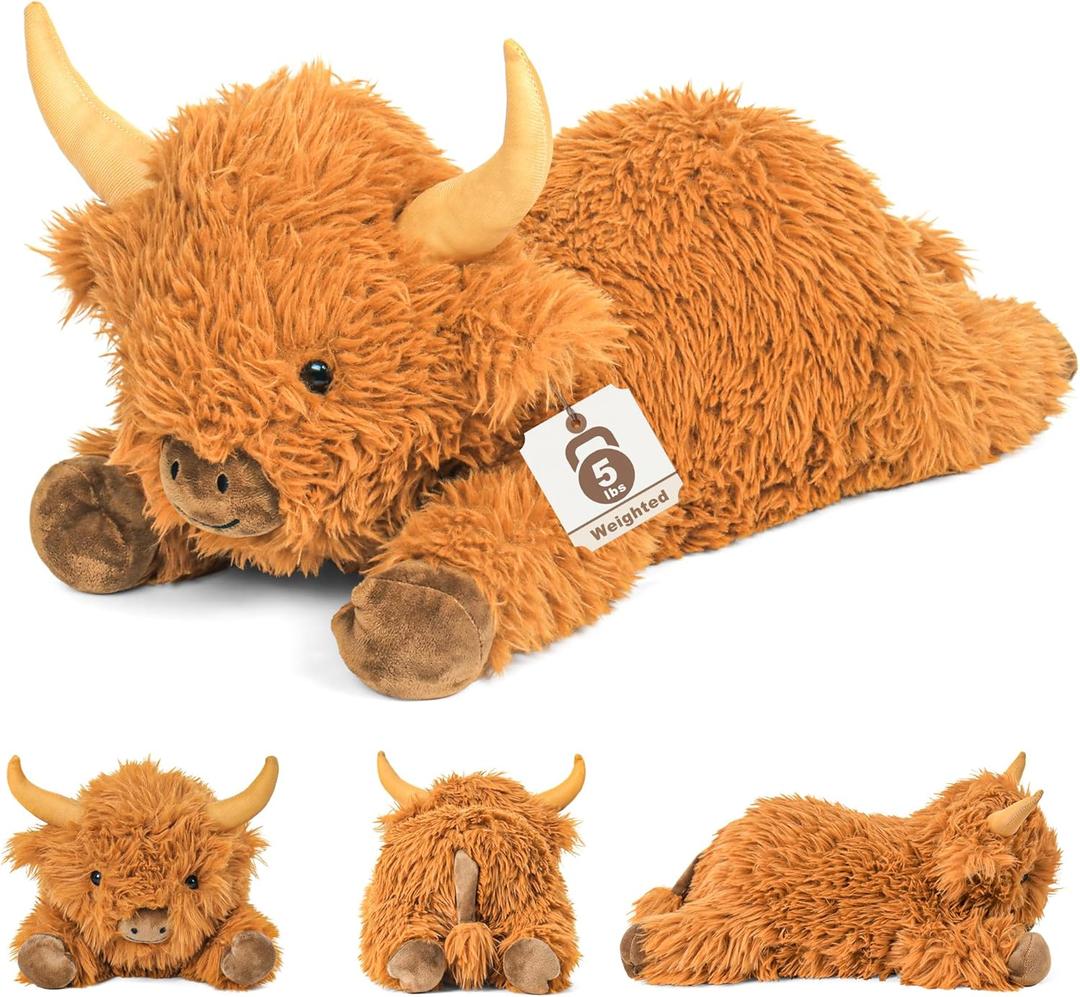 JellyMallow Highland Cow Weighted Stuffed Animals 5 lbs 22 in, Highland Cow Weighted Stuffed Animal Plushies, Adorable Stuffed Animal Pillows Gifts for Kids and Adults