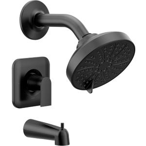 Moen Genta LX Matte Black Pressure Balancing Modern Shower Set with Showerhead Lever Handle, and Tub Spout, Posi-Temp Valve Required, T2473EPBL
