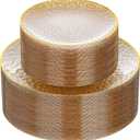 Rubtlamp 60Pcs Clear Gold Plastic Plates, Gold Glitter Disposable Plates, Hammered Plastic Plates Included 30 Dinner Plate And 30 Dessert Plates for Party