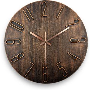 Wall Clock, Silent Clock, Wall Clocks Battery Operated 12 inch Modern Wall Clock, Suitable for Offices, Living Rooms, Kitchens, Homes, Schools (Brown)