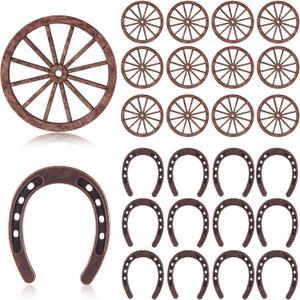 Junkin 48 Pcs Western Theme Party Decorations Mini Horseshoes Wagon Wheel Crafts Western Table Centerpieces Lucky Horseshoe for Wedding Party Favors Supplies Cowboy Cowgirl Birthday Decoration