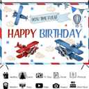 7x5ft Airplane Happy Birthday Backdrop Red Blue Airplane Boys Birthday Party Photography Background How Time Flies Happy Birthday Decorations Kids Portraits Banner Photo Studio Props