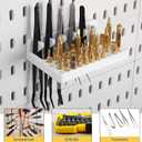 Novabright 4 Pack 1/4 Inch Drill Bit Holders, Hex Bit Holder Rack Organizer, 184 Hole Slots and 24 Tool Hooks, Tweezers Storage Peg Board Accessories Tool Storage Shelf Screwdriving Organizer(White)