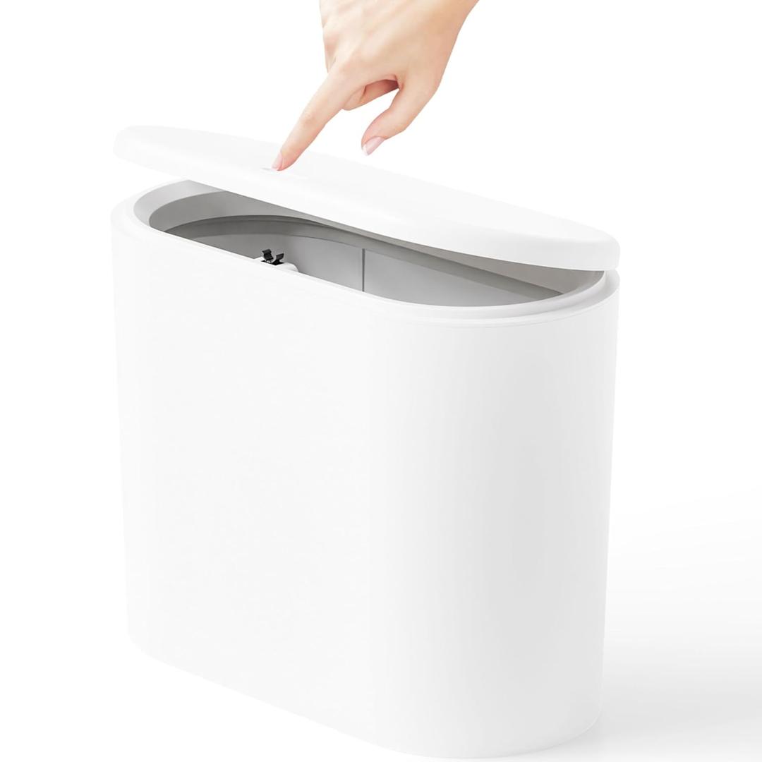 Yieach White 12L Pet/Dog Proof Bathroom Trash Can with Lid,3.17 Gallon Slim Trashcan and Skinny Small Covered Trash Can for Kitchen, Office, RV, Bedroom and Dorm,Plastic Covered Wastebasket, Garbage Can