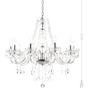 PAPAYA Plug in Crystal Chandeliers Clear Chandelier 25 * 27.5in 10-Light Modern Pendant Ceiling Lighting Fixture with Acrylic Crystals & Beads for Girls Room,Living Room,Kitchen Island,Entryway.