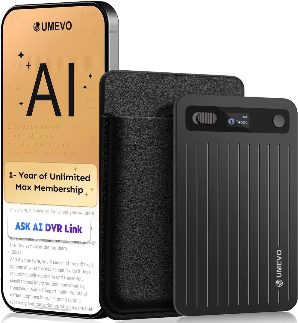 AI Voice Recorder with App Control : AI Transcription, Summarization & Mind Maps, Portable AI Note Taking Device with Case 64GB Memory Recording for Calls, Speeches, Meetings, Interviews(Black)