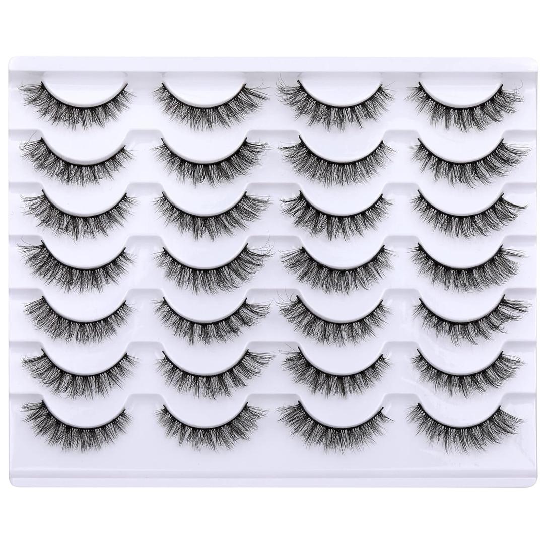 Newcally Cat Eye Lashes Natural Look False Eyelashes Short Wispy 3D Volume Fake Eye Lashes Pack 14 Pairs