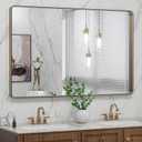 LOAAO 48X30 Bronze Bathroom Mirrors for Vanity, Rounded Rectangle Brushed Bronze Metal Frame Mirror, Anti-Rust, Tempered Glass, Hangs Horizontally or Vertically
