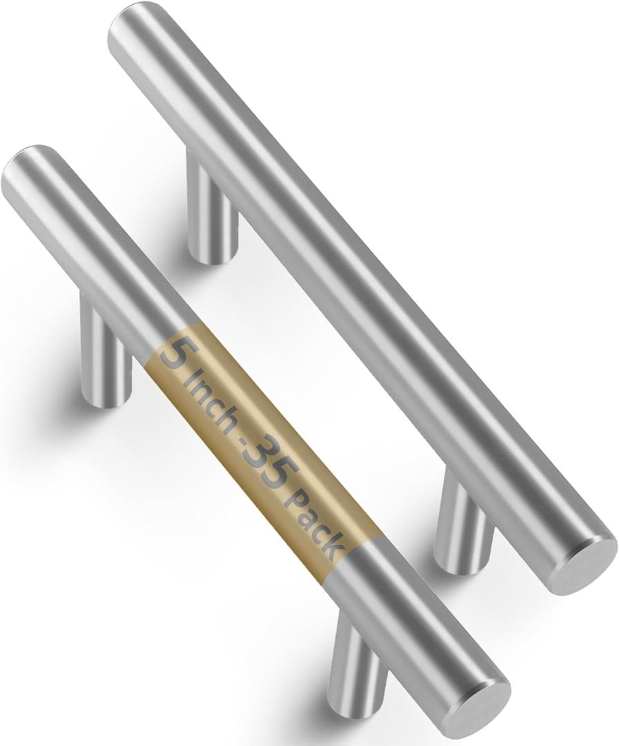 Mega Handles 35 Pack I Cabinet Pulls 5 Inch, Stainless Steel Cabinet Handle Pulls I Ideal for Kitchen Drawer, Cabinets, Door, Cupboard I Hardware for Cabinets - Hole Distance 3 Inch - Satin Nickel