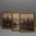 Framed Mountain Landscape Wall Art Canvas Print Vintage Forest Lake Nature Painting Picture Ready to Hang Living Room Bedroom Office Decor 12x16 Inches