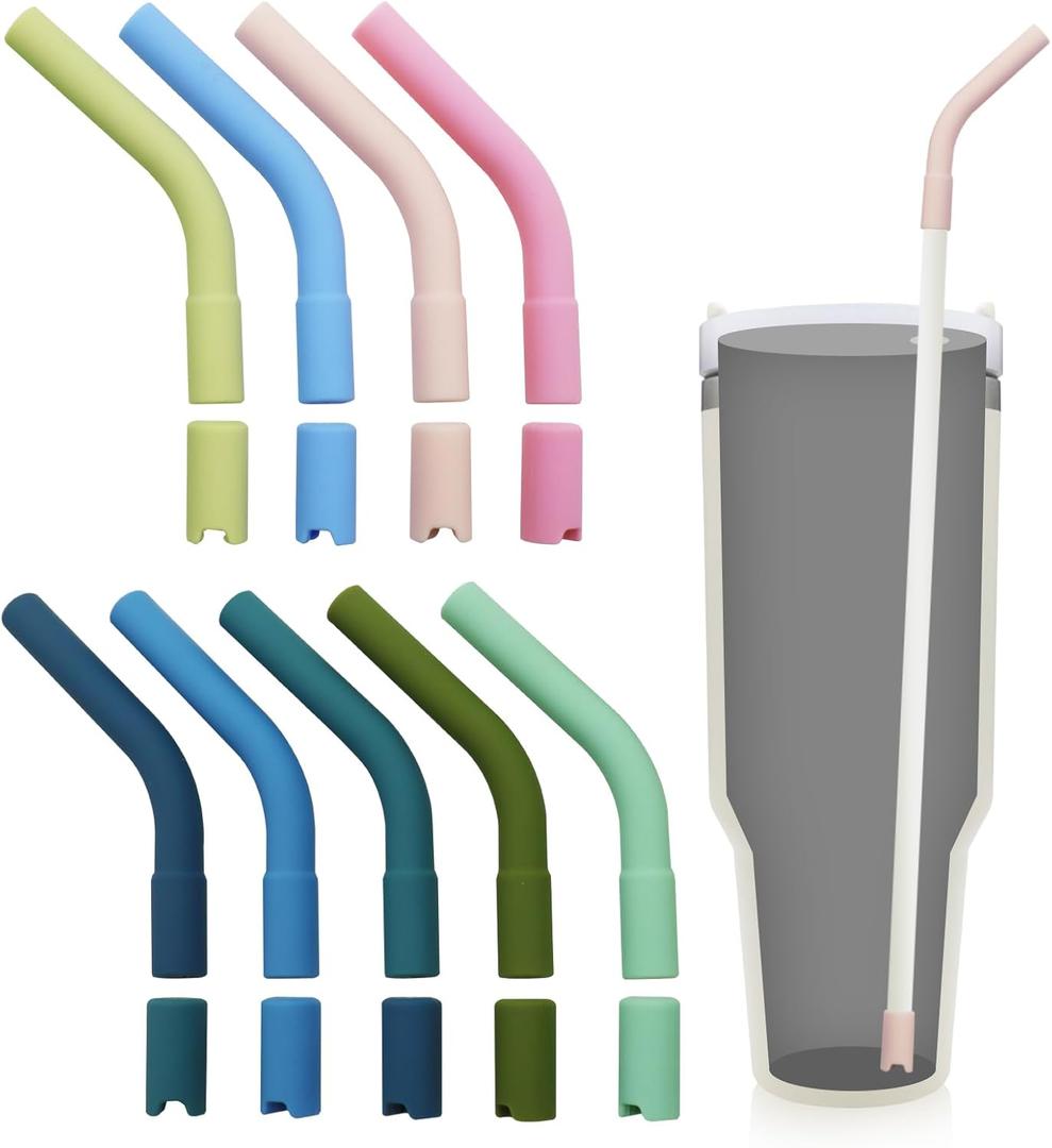 18 Pcs 8mm Silicone Straw Tips and Pedestals Reusable Food Grade Rubber Straw Tips for Metal Straws Replacement Flex Elbow Silicone Straw Covers for Stanley Cup Tumbler Fit for 8-10mm Diameter Straws