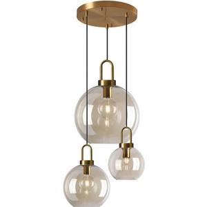 3-Light Amber Glass Pendant Lights  Rustic Farmhouse Ceiling Light Fixture for Kitchen Island, Dining Room, or Living Room Large Multi-Shape Hanging Light (Spherical)
