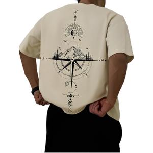 GORGLITTER Men's Drop Shoulder Graphic Tee T-Shirts Crewneck Short Sleeve Casual Summer Tops Khaki Medium