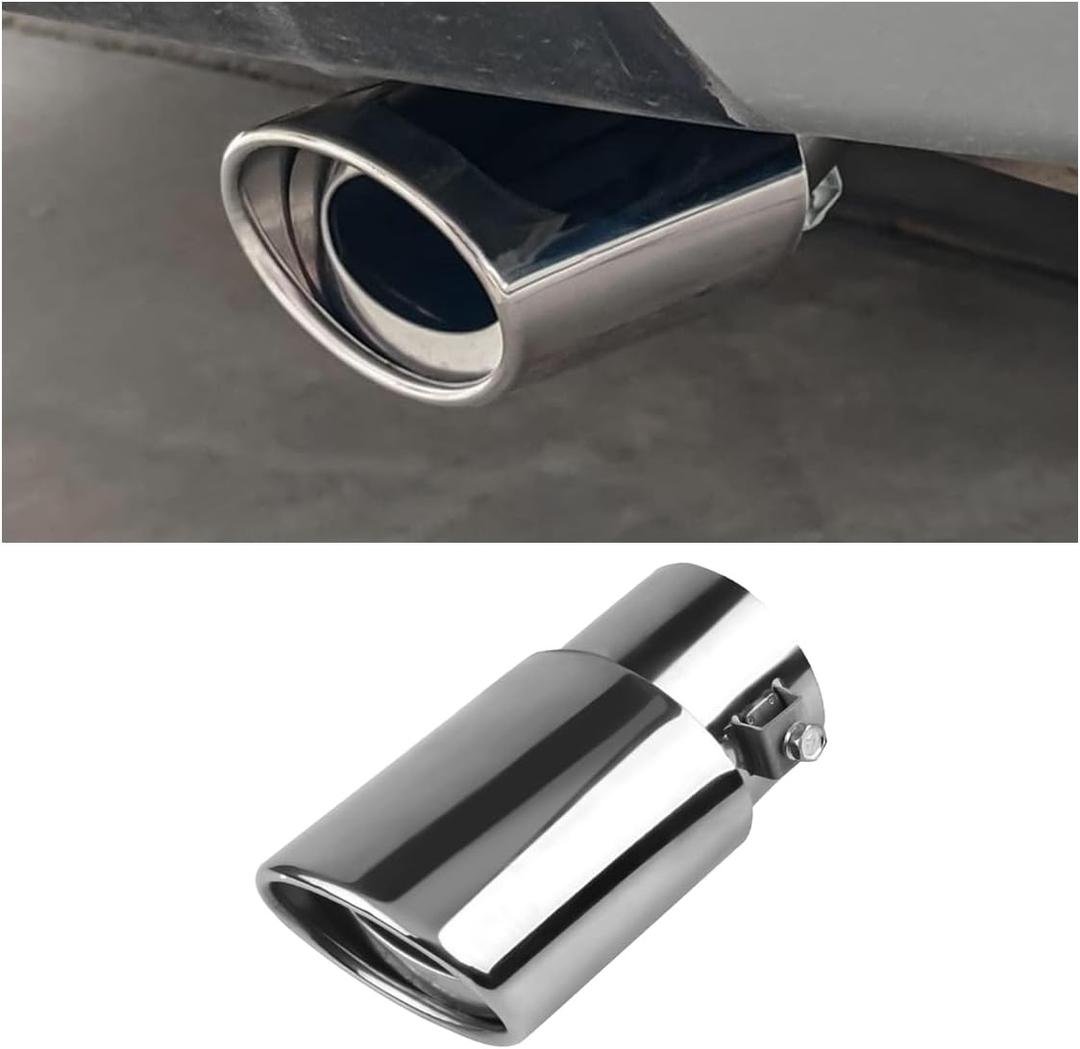 Stainless Steel Car Exhaust Tip, 2.5" Inlet 3.3" Outlet Adjustable Chrome-Plated Finish Exhaust Tailpipe, Car Exhaust Pipe Modification Tail Throat Tail Pipe, Fit for Most Cars (Straight, Silver)