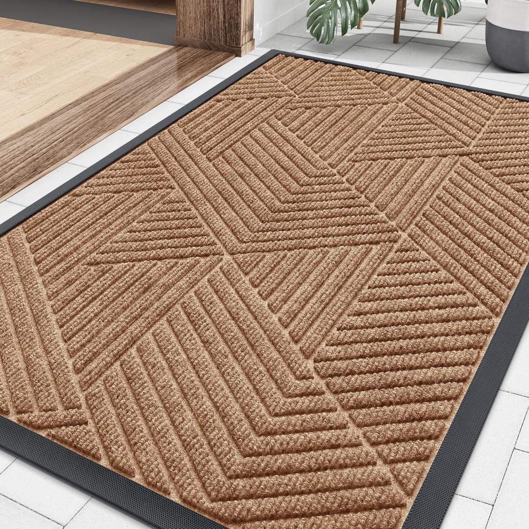Smiry Front Door Mat Outside Entrance, Heavy Duty Sturdy Natural Rubber Doormat, Trap Dirt and Moisture, Easy Clean Low Profile Mats for Indoor Outdoor Entry, Irregular Triangle (29.5x17, Coffee)