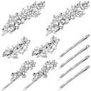 Janinka 10 Pieces Rhinestone Wedding Hair Clips Bridal Crystal Bobby Pins Silver Barrette Leaf Flower Wedding Elegant Hair Accessories for Bride Women and Girls(Leave Style)