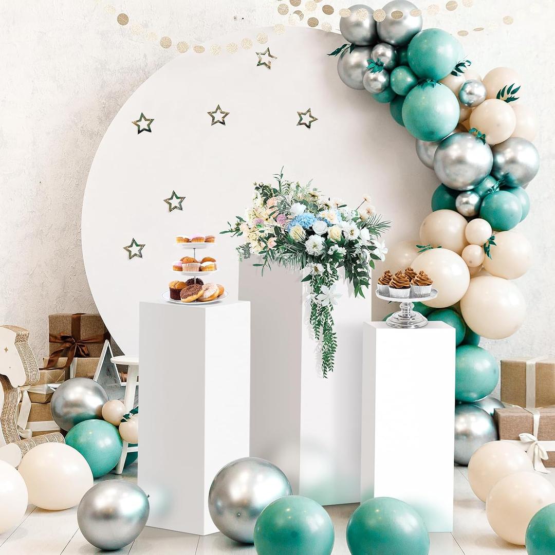Baotree 3Pcs Square Pedestal Stands for Party, Metal Display Plinth Pillars for Wedding Ceremony Birthday Party Art Decor--23.6x9.4''(L), 21.7x8.3''(M), 19.7x7.1''(S)