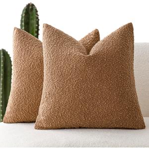 Foindtower Pack of 2, Decorative Textured Boucle Throw Pillow Covers Accent Solid Pillow Cases Cozy Soft Couch Cushion Case for Chair Sofa Bedroom Living Room Home Decor 22 x 22 Inch Rust Tobacco