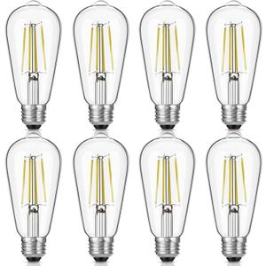 LED Edison Bulbs 6W, Equivalent 60W, High Brightness Daylight White 5000K, 750 Lumens, ST58 Vintage LED Filament Bulbs with 90+ CRI, E26 Base, Dimmable, Clear Glass, Pack of 8