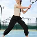 SANGTREE Hiking Pants Water Resistant Quick Dry Lightweight Golf Cargo Safari Joggers Pockets for Girls & Women (Black)