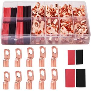TKDMR 160Pcs Copper Wire Lugs AWG2 4 6 8 10 12 with Heat Shrink Set, 80Pcs Battery Cable Ends Ring Terminals Connectors Tubing Assortment Kit (10 Kind Sizes)