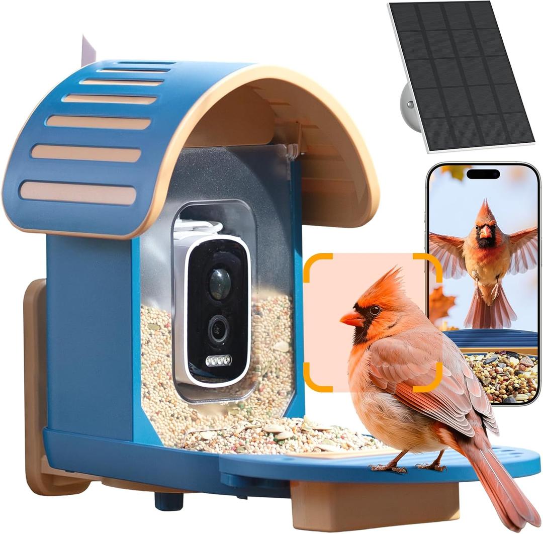 Smart Bird Feeder with Camera, 2.5K UHD Bird Feeder Camera Solar Powered, Sensitive AI Identification, Instant Alerts Capture Video, IP66 Waterproof for Outdoor, Ideal Gift, Blue