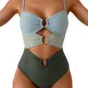 Eomenie One Piece Swimsuit for Women Ring Linked Monokini Sexy Bathing Suit Cutout Swim Suit (Medium, Green Color Block)