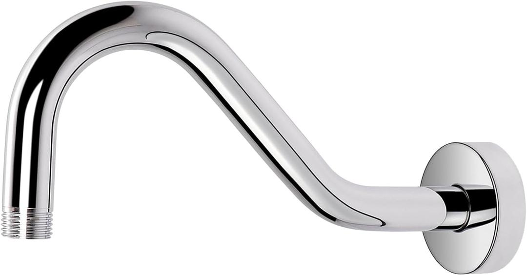 NearMoon J Shaped Shower Extension Arm, Stainless Steel Shower Head Height Extender with Flange, Riser Pipe Design for Cozy Shower Experience, Standard 1/2" Connection (8 Inch, Chrome Finish)
