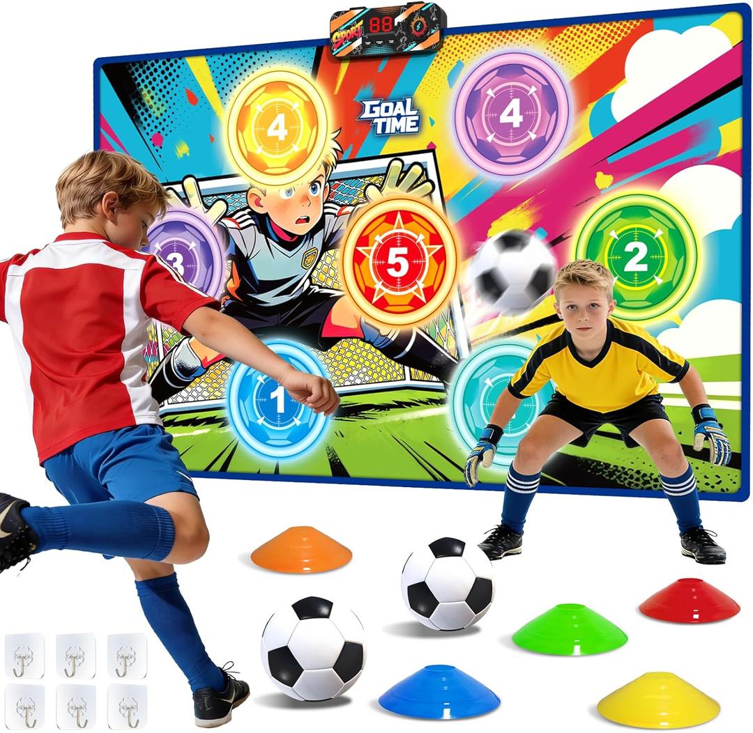 Electronic Scoring Soccer Toy Game Set for Kids with 5 Training Disc&2 Soft Balls,Indoor Outdoor Soccer Target Game Real-time Scoring 3 Modes Birthday Gifts for 3 4 5 6 7 8 9 10+ Years Old Boys Girls
