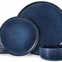 Herogo 9Pieces Dinnerware Set Stoneware Service for 4, Dinner Plates and Bowls Sets, Double Reactive Glaze Dishes Set for Kitchen, Scratch Resistant, Microwave & Dishwasher Safe, Starry Blue