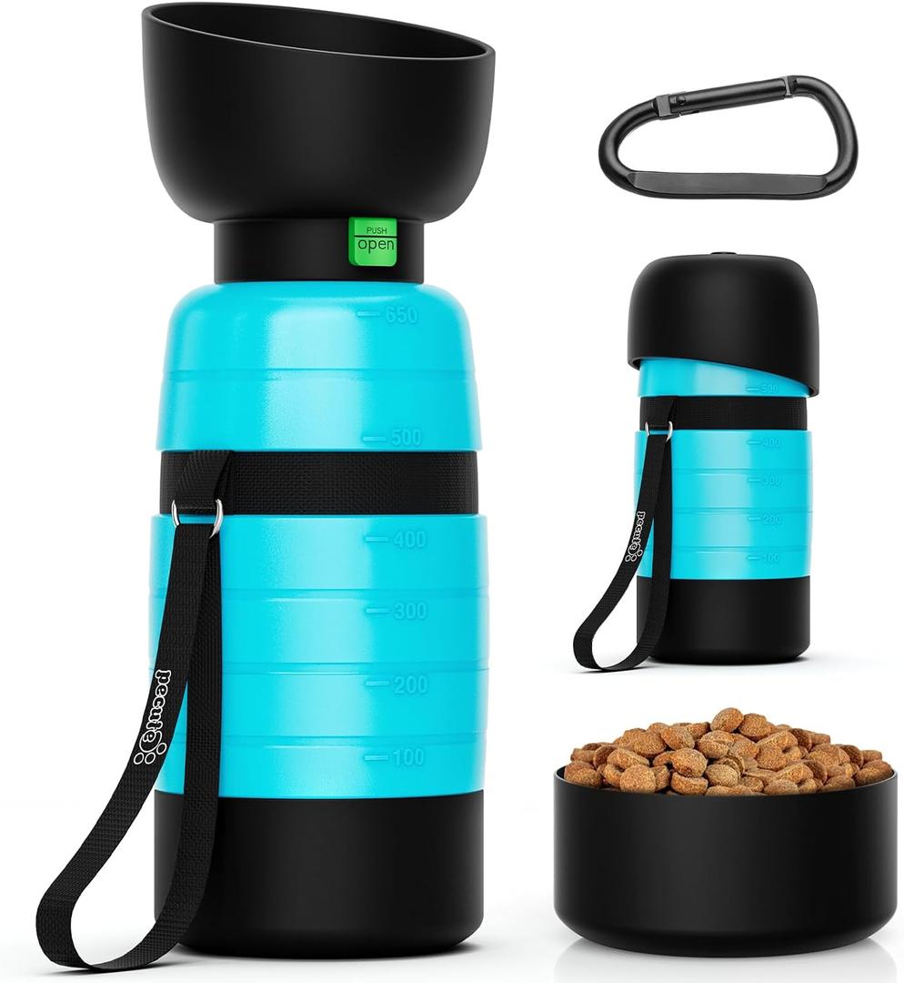 Pecute Portable 22 oz Dog Water Bottle, 2 in 1 Dog Water Bottle Bowl Leakproof with Double Seal, BPA Free, Lightweight, Pet Water Bottel Dispenser for Outdoor Walking Triping Hiking Camping Travels