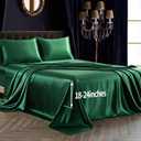 SiinvdaBZX 4Pcs Satin Sheet Extra Deep Pocket Sheets Queen Size, Ultra Silky Soft Emerald Green Satin Queen Bed Sheets Deep Fitted Sheet Set Fits 18-24 Inch Deep Pocket Mattress