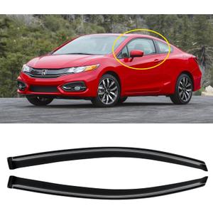 Window Rain Guards for 2012-2015 Honda Civic Coupe (2-Doors), Window Visor Guard Vent Wind Shade Deflector Rain Shield Protector Sun Visor for 12-15 Civic 2013 2014,Tape-on/Outside-Mount, 4PCS