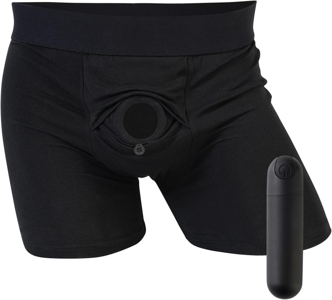 Strap On Vibrator Harness with Bullet Vibrator for Women Discreet and O-Ring, Strap On Boxers for Studs Strapless Strapon Men Strap On Dildo Penis Pegging Underwear Unisex Adult Sex Toy Lesbian Couple