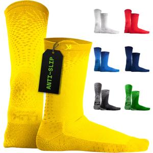 LUX Sports Thin Grip Socks for Cleat Sports - Moisture-Wicking Anti Slip Socks for Men & Women - Soccer, Football, Baseball (One Size, Yellow)