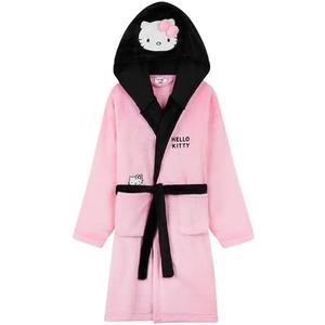 Hello Kitty Sanrio Robe for Girls, Teens, Fleece Hooded Bath Robe Cozy Loungewear Cinnamoroll Kuromi Kawaii Gifts For Girls, 9-10Y