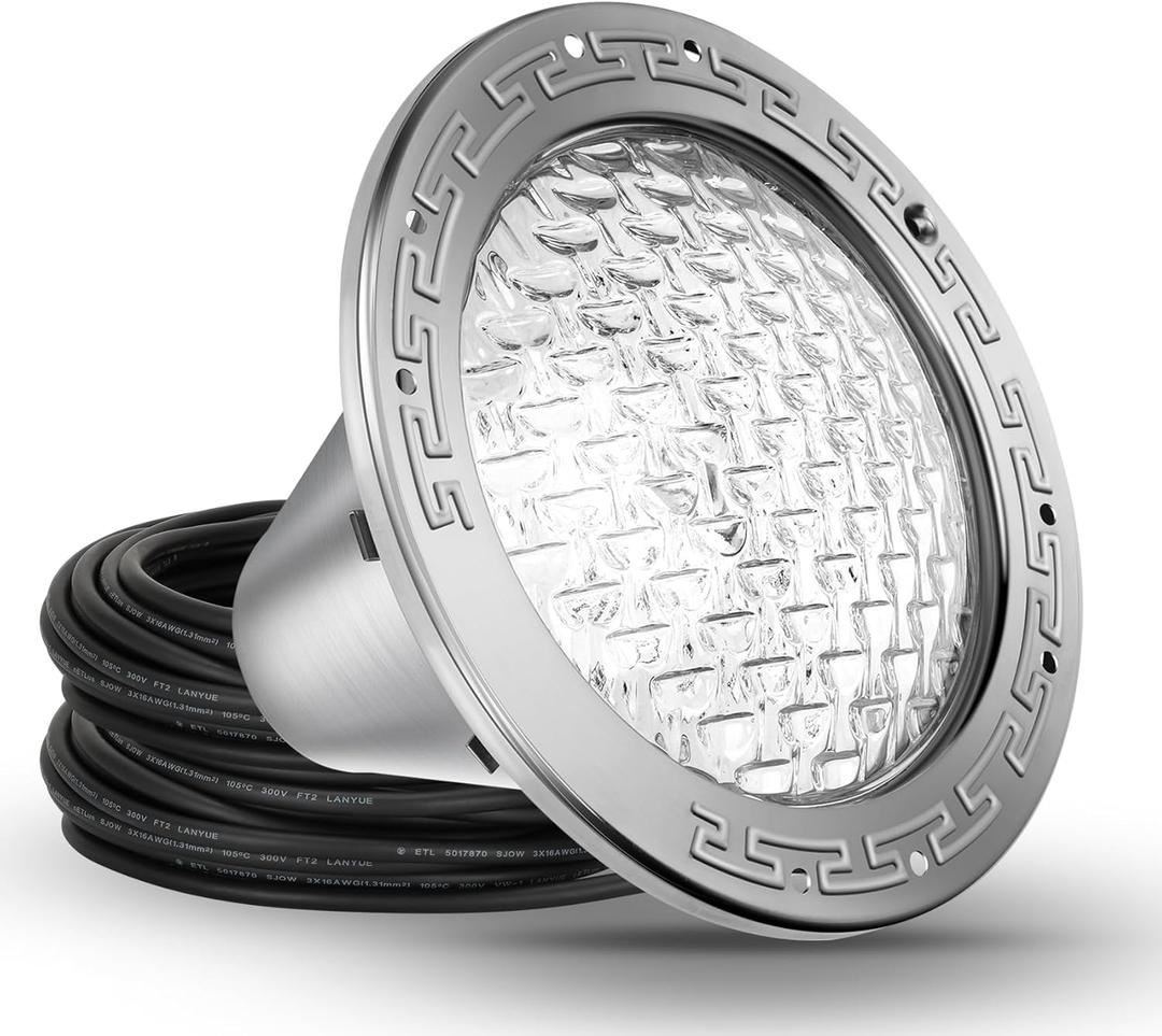 CAtArt 10 Inch Pool Light for Inground Pool (White), AC120V LED Pool Lights Suitable for 10 Inch Wet Niche, 35W, 100 Foot Cord